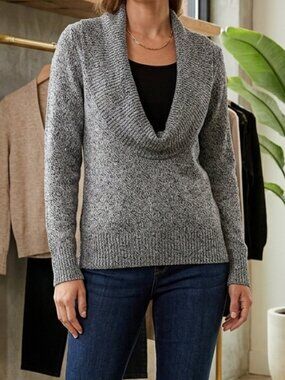 Layered Look Dressbarn Gray Marled Cowl Neck Pullover Sweater Size L Large